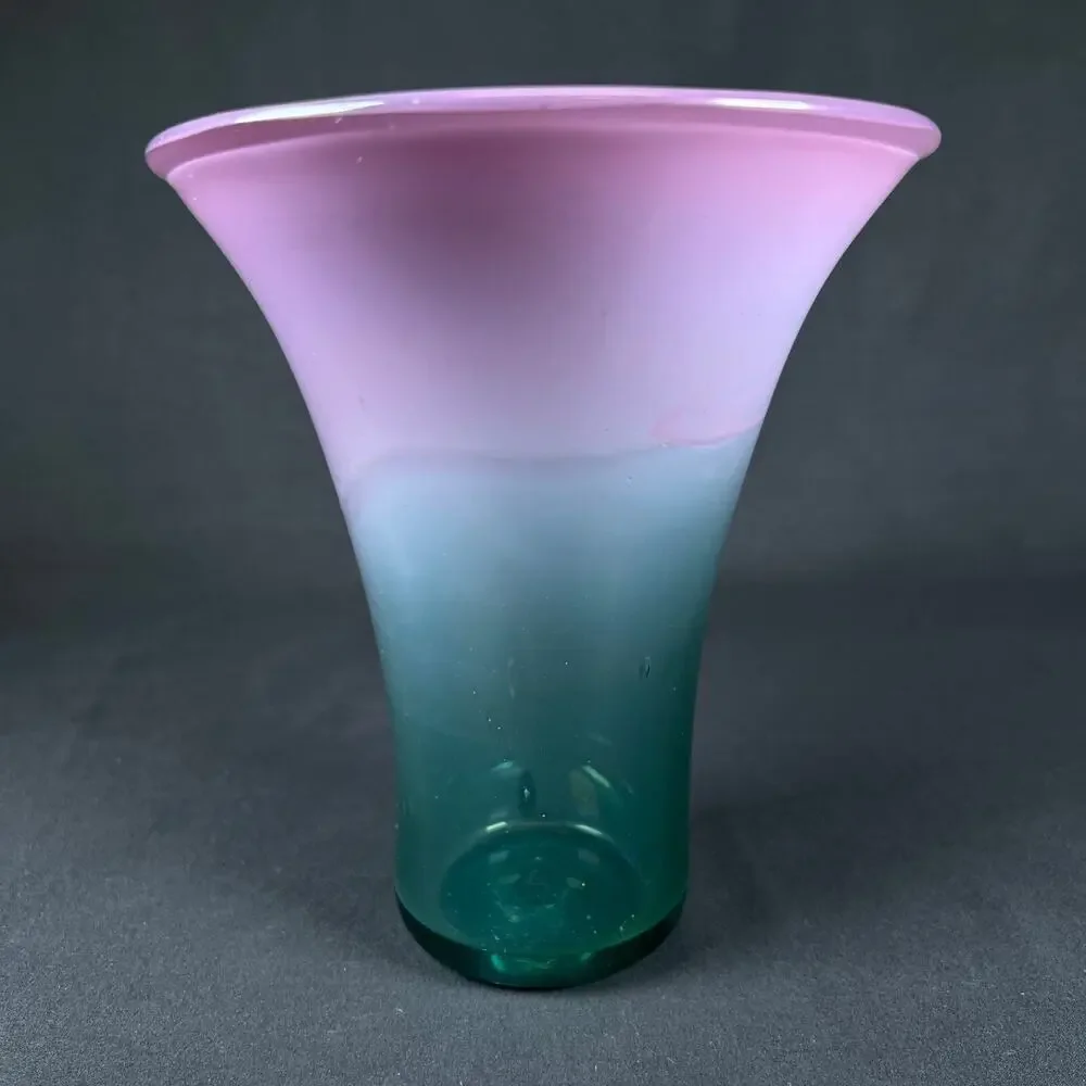Michelle Kaptur 81' Art Glass Vase Turquoise Pink White Artisan Bend Oregon VNTG